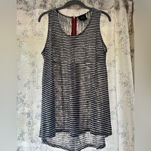 W5 Navy Blue and Cream Striped Sleeveless Tank Top
